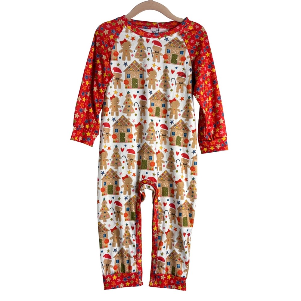 Pete &‎ Lucy Gingerbread Romper Unisex Infant 18-24 Months White Red Christmas